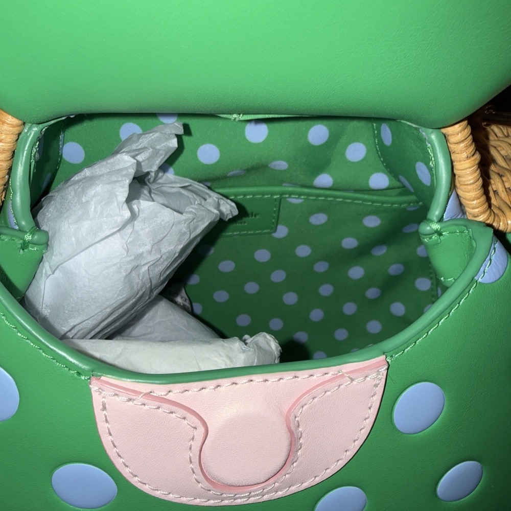 Kate Spade Lily Polka Dot Wicker 3D Frog Crossbody Novelty Bag - Picture 4 of 8
